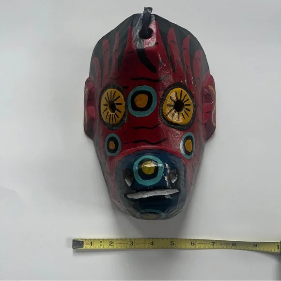 Vintage Guatemalan Monkey Wooden Dance Mask Folk Art Wall Hanging Hand Carved